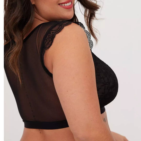 Torrid 1 (1X 14/16) Sexy Black Mesh & Lace Sheer High Neck Wireless Bralette Bra - Picture 4 of 4